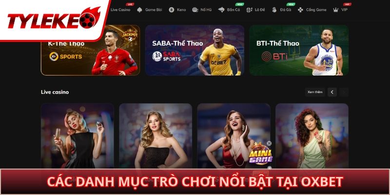 Các danh mục trò chơi nổi bật tại OXBET