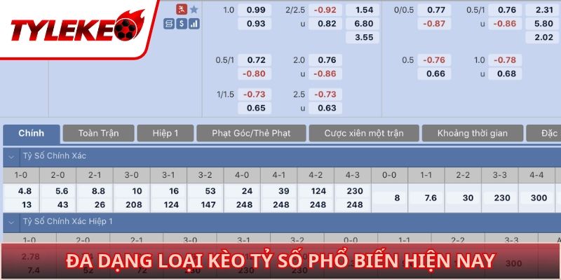 Đa dạng loại kèo tỷ số phổ biến hiện nay